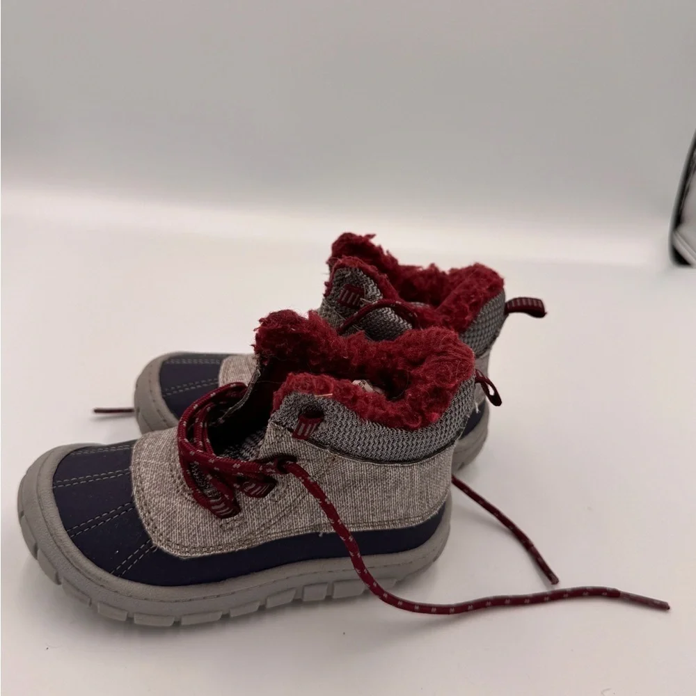 Wonder Nation Boys Girls Toddler Size 7 Gray and Burgundy Kids Winter Snow Boots